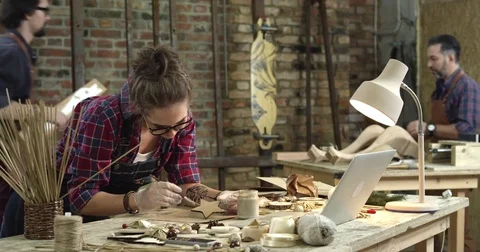 Busy Hipster Workshop Stock Footage 70962035