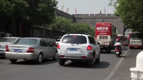 Busy Intersection And Traffic Jam, Xi'an, China 1 Stock Footage 87086341