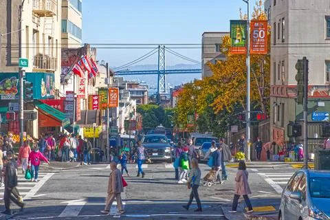Busy Intersection &amp; Background Bridge Stock Photos