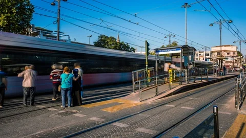 Busy intersection at Beyazit tramway station, Istanbul, Turkey time lapse Vídeo Stock 116911399
