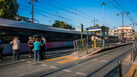 Busy intersection at Beyazit tramway station, Istanbul, Turkey time lapse 動画素材 116911429