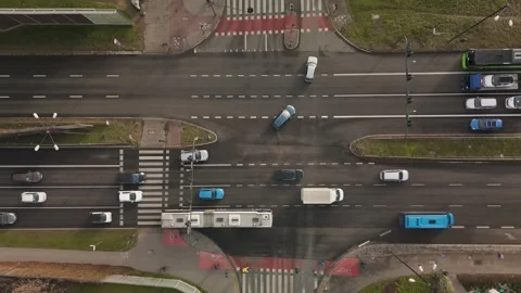 Busy intersection, drone view Video stock 296378723