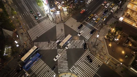 Busy intersection in Ginza at night filmed in 4K, Tokyo, Japan Stock Footage 101475951