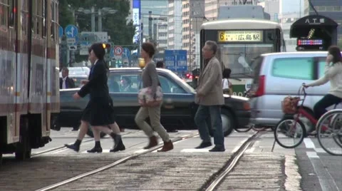 Busy intersection in Hiroshima, Japan Video stock 12609722