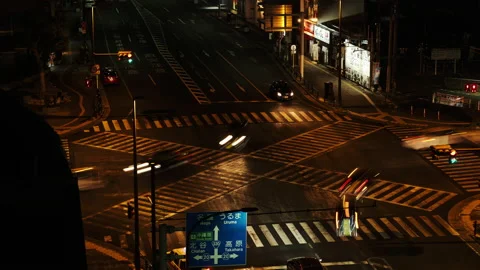 Busy Intersection in Japan at Night Timelapse Stock Footage 208831792