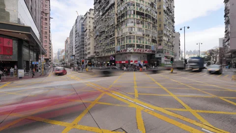 Busy intersection of Jordan and Nathan roads in Hong Kong, time-lapse shot Stock Footage 309401949