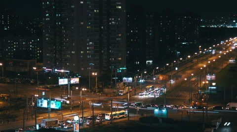 Busy intersection in the night city Stock Footage 55338066