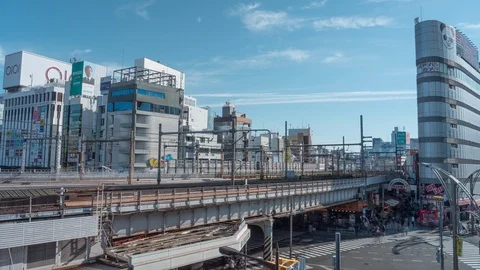 Busy intersection in Ueno, crowd of commuters in Tokyo. 4K time-lapse Stock Footage 126236527