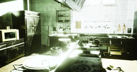 Busy kitchen in bright light showcasing cooking tools and equipment Stock Footage 313632308