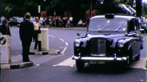 Busy LONDON Taxi Cab Street Scene ENGLAND 1970s Vintage Film Home Movie 5598 Stock Footage