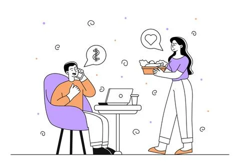 Busy man indoors vector linear Stock Illustration