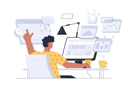 Busy man at workplace Иллюстрация