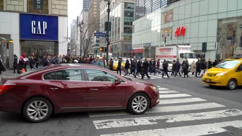 Busy manhattan intersection day time photo Stock Photos