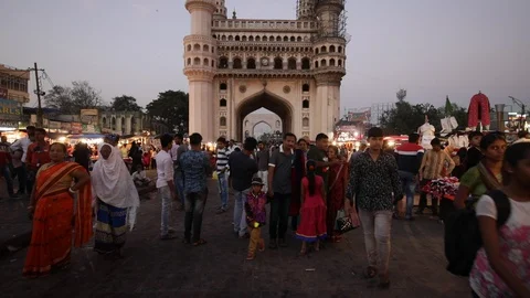 Busy market in front of Charminar Stock Footage 98354774