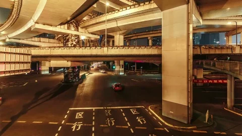 Busy modern highway intersection in Shanghai, China, at night Video stock 82344063