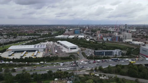 Busy multilane road leading along logistic park Video stock 164749403
