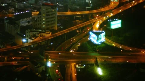 Busy, Multilevel Highway Junction at Night Video stock 57645162