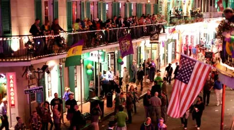 Busy new orleans street during Mardi Gras 2012 Stock Footage