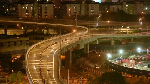 Busy night and roadside construction for expansion in Kuala Lumpur, Malaysia Stock Footage 86145269