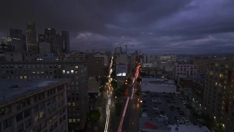 Busy Night Traffic Long Exposure Video (light trails) Los Angeles 04 Stock Footage 71553328