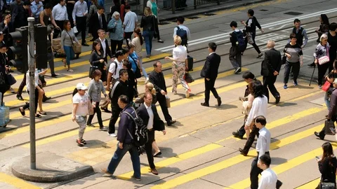 Busy pedestrian crossing at Hong Kong Stock Footage 87733053
