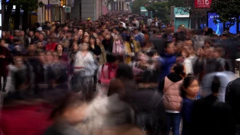 Busy pedestrian street, time lapse shot of crowd at Chinese city Stock-Footage 94391453