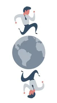 A busy people running on a globe. Vector illustration flat design Stock Illustration