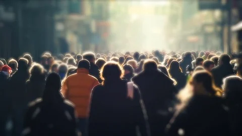 Busy People Shopping, Crowded High Street in Winter, unrecognizable people Stock Footage