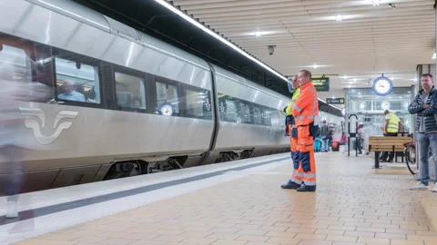 Busy Platform at Helsingborg Central Station, Timelapse Stock Footage 344027945
