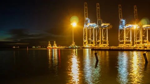 Busy Port Activities At Night Stock-Footage 44891144