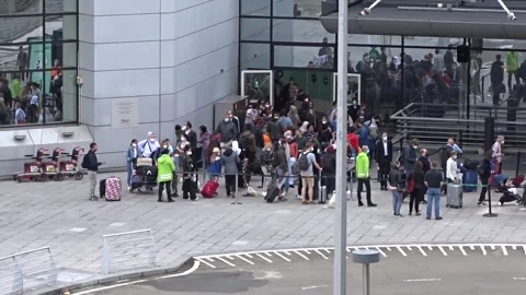 Busy Queue for Temperature Check at an International Airport Stock Footage 250078797