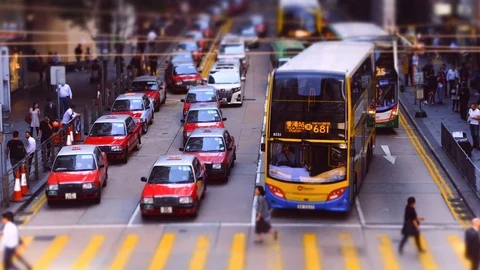 Busy road in crowded central district. Hong Kong Stock Footage 123277737