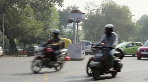 Busy road intersection timelapse in New Delhi, India Stock Footage 10750168