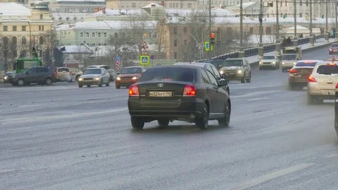 Busy Russian Winter Road Stock Footage 76313695