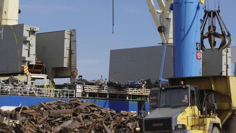 Busy Shipping yard loading with workers and vehicles Stock Footage 127585193