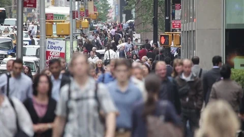 Busy sidewalk close range Video stock 76747340