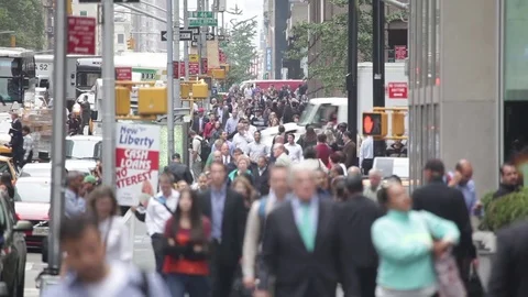 Busy sidewalk far range Video stock 76747347