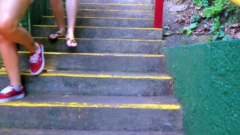 Busy Staircase Path With Tourists Heading Up to Iguazu Waterfalls Viewing Are Stock-Footage 334700358