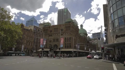 Busy Street Intersection Time Lapse With Queen Victoria Building in Sydney Austr Stock Footage 341673004