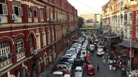Busy street in Kolkata city,Top View Stock Footage