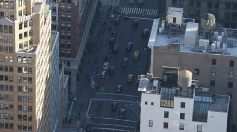 Busy Street People Commuting Work Home NY Aerial View New York City Fifth Avenue Stock Footage 24704887