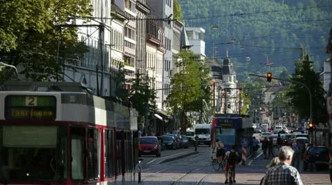 Busy street with trams 스톡 동영상 12462270
