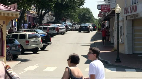 Busy streets of Oak Bluffs Stock Footage 49798340