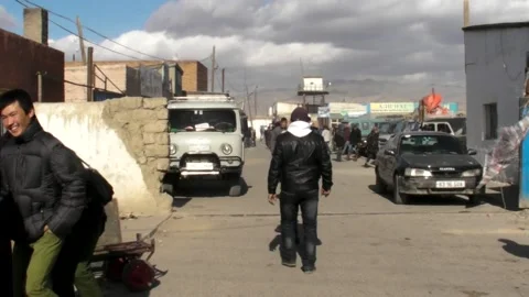 Busy Streets in Olgii Bazaar Stock Footage 234298922