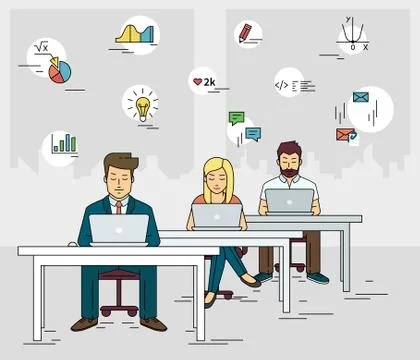 Busy students learning in a university class Illustrazione stock