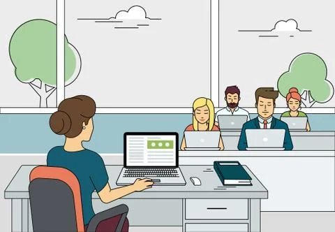 Busy students learning in a university class Illustrazione stock