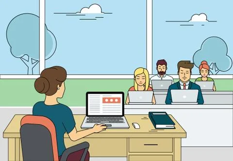 Busy students learning in a university class Illustrazione stock