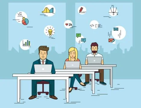 Busy students learning in a university class Stock Illustration