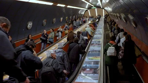 Busy Subway Metro Station Escalators Stock Footage 101643085