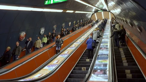 Busy Subway Metro Station Escalators Stock Footage 101643125